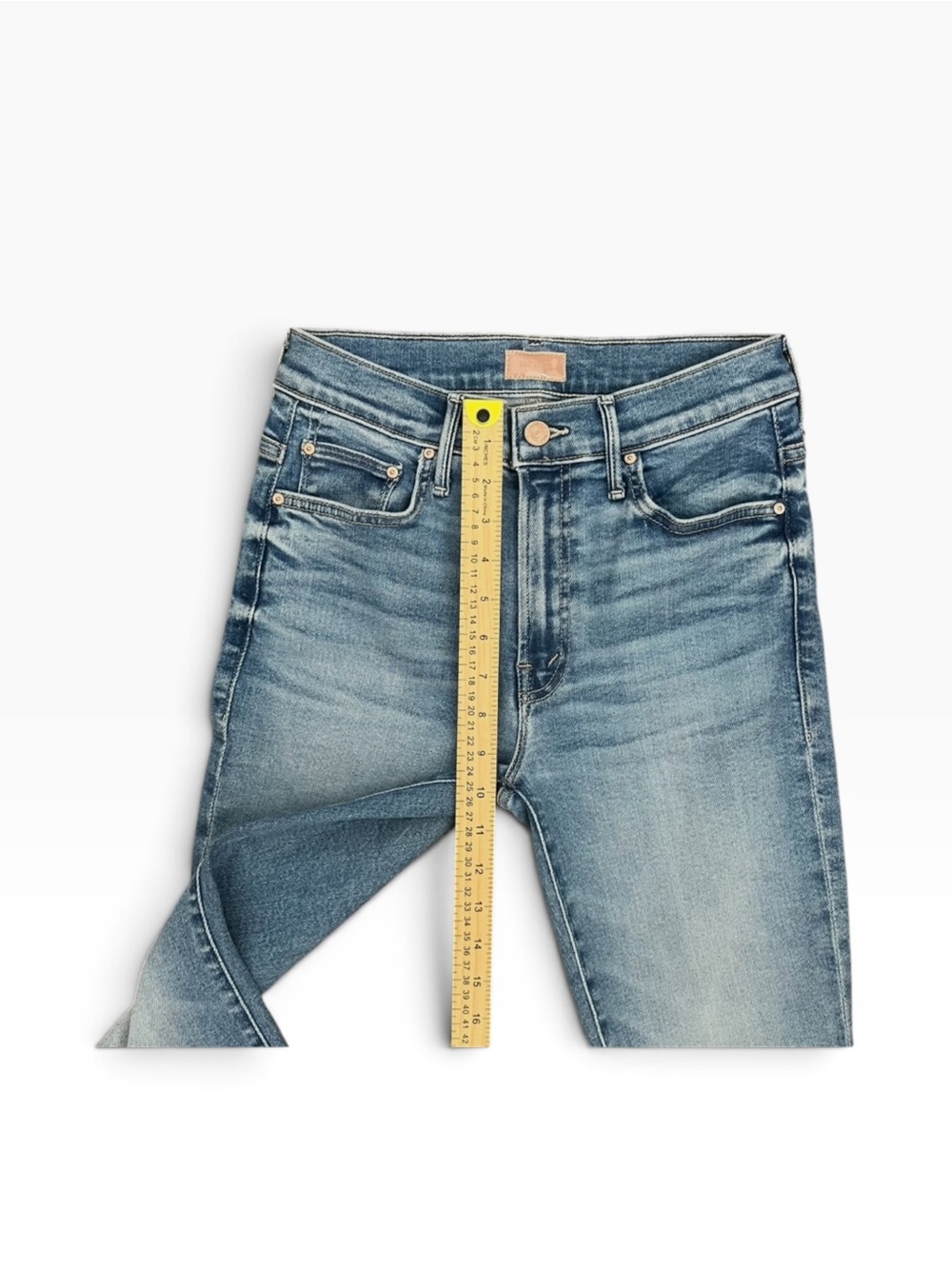 MOTHER Lil’ Insider Crop Step Fray Jeans Petite Out Of The Blue Size 27 - Picture 13 of 16